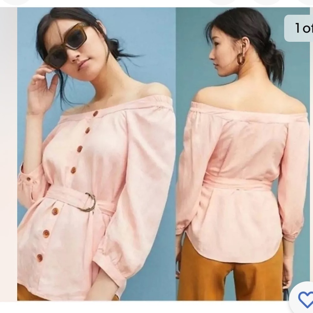 Anthropologie Maeve Alanis Linen Belted Blouse